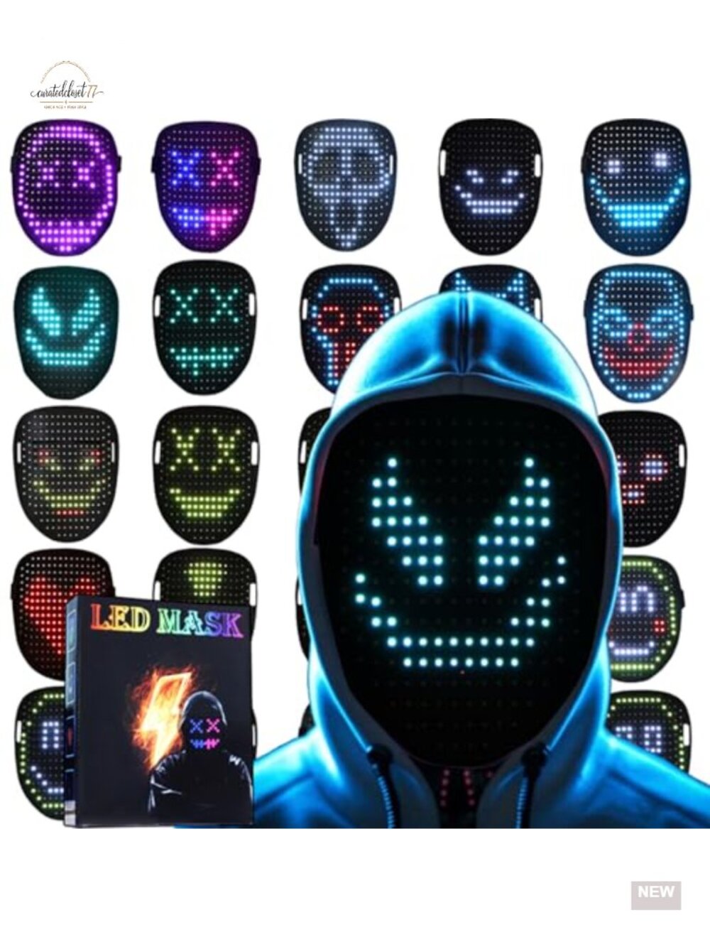 LED Light Up Mask Gesture Sensing 50 Patterns Rechargeable Cosplay